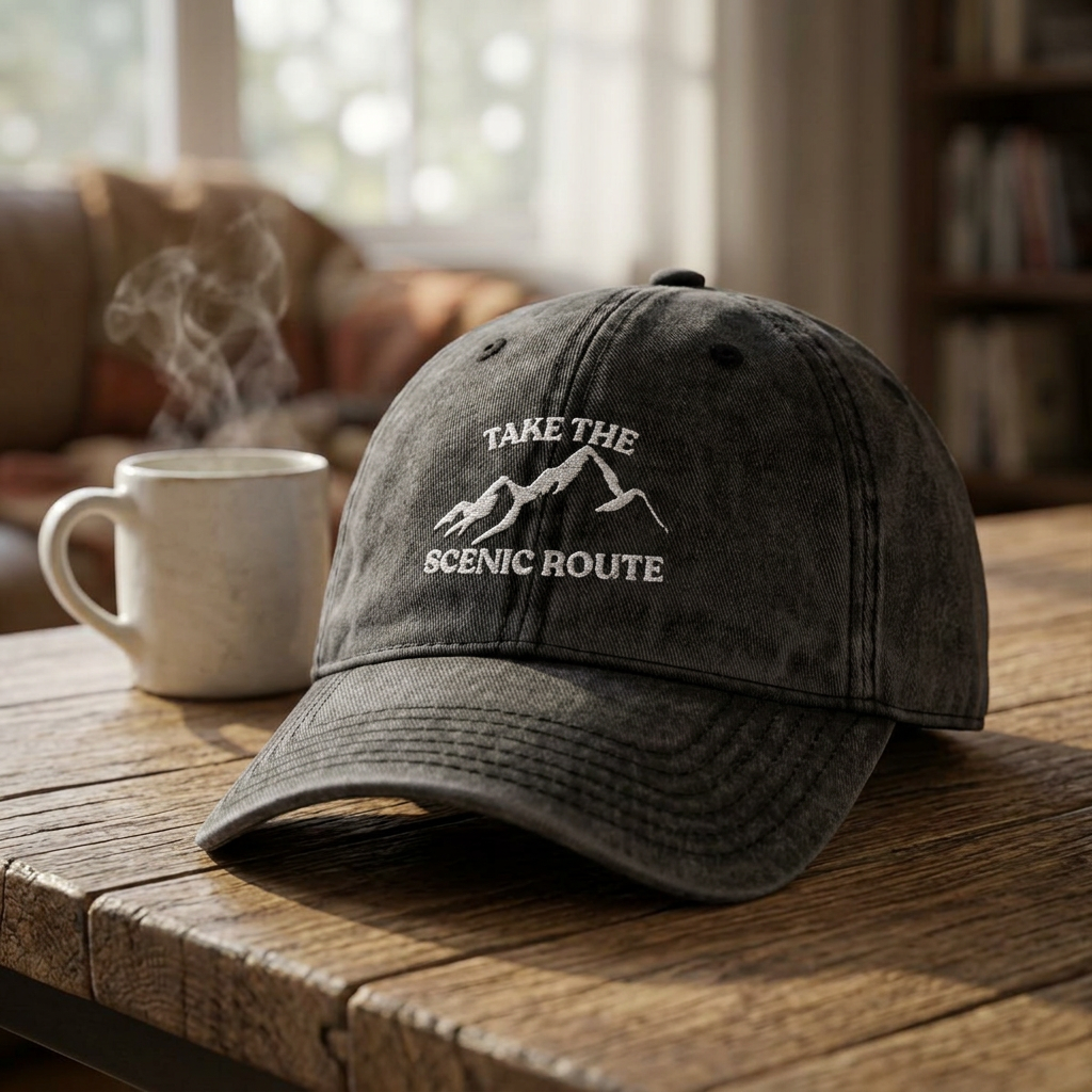 Take the Scenic Route Vintage Embroidered Cap | Outdoor Travel Hat