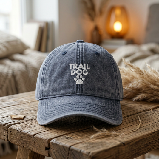 Trail Dog Vintage Embroidered Cap | Dog Lover Hiking Hat